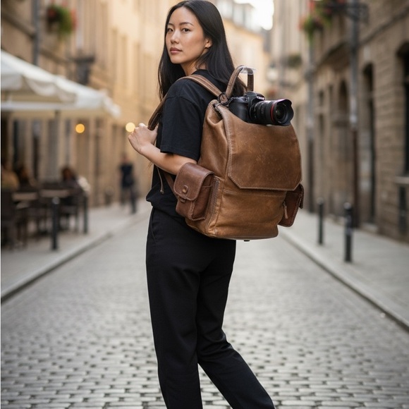 Brown Leather Backpack - Picture 2 of 16